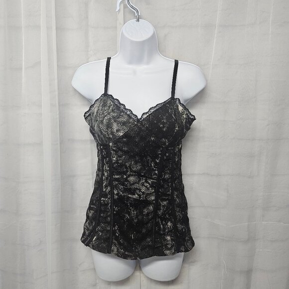 Y2K Babydoll Tank Black Snakeskin Mesh Lace Goth Fairy Whimsigoth M - Picture 1 of 10